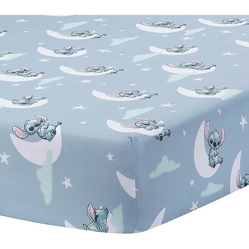 Bedtime Originals Disney Stitch Soft Microfiber Blue Baby Fitted Crib Sheet