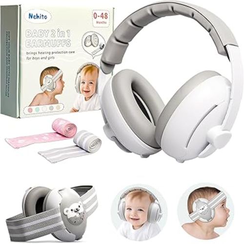 2-IN-1 Baby Ear Muffs Noise Protection up to 5 years baby, New & Upgraded baby Noise Cancelling Headphones with Adjustable Non-Slip Straps & Headband, Baby Airplane Essentials/Outdoor