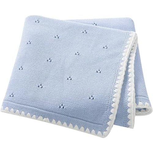 Baby Blanket Knit Ultra Soft Swaddle Receiving Blankets for Boys & Girls Cotton Knitted Newborn Infant Toddler Nursery Crib 30 x 40 Inch