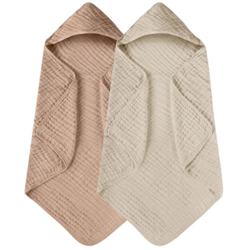 Yoofoss Hooded Baby Towels for Newborn 2 Pack 100% Muslin Organic Cotton Baby Bath Towel with Hood for Babies, Infant, Toddler and Kids, Large 32x32Inch, Soft and Absorbent Newborn Essential