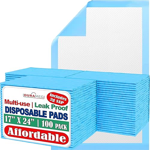 Chucks Pad Disposable Underpads 17x24 | [100 Pack] Incontinence Chux Pads Absorbent 2g SAP Fluff Protective Bed & Pee Pads for Babies, Kids, Adults & Elderly | Puppy Pads Large for Training Leak Proof