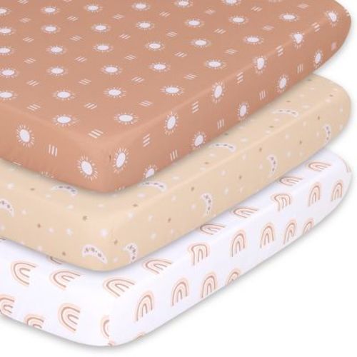 The Peanutshell Mini Crib Sheet Set - 3 Pack - Multiuse For Pack N Play, Playard, Playpen, Mini Crib - Boho Rainbow