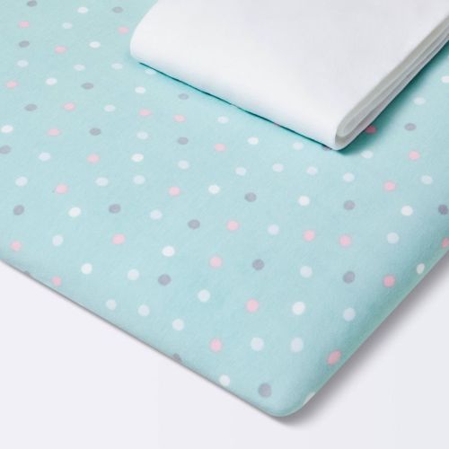 Fitted Jersey Play Yard Crib Sheet Polka Dot - Teal - 2pk - Cloud Island™
