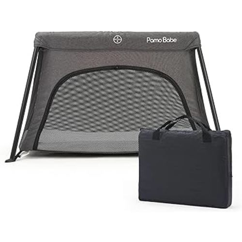 Pamo babe Lightweight Travel Crib, Portable and Easy to Carry Baby Playard, Travel Playard for Baby with Soft Mattress Pad(Grey)