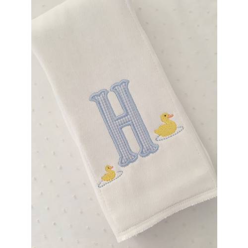 Appliqué Monogram Duck Duckling Burp Cloth or Bib Embroidery
