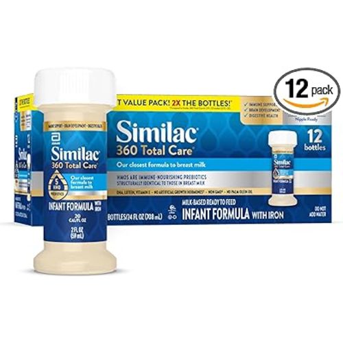Similac 360 Total Care Infant Formula, Has 5 HMO Prebiotics, Our Closest Prebiotic Blend to Breast Milk, Non-GMO,‡ Baby Formula, Ready to Feed, 2-fl-oz Bottle, Pack of 12 - 2oz btl (12 Count)