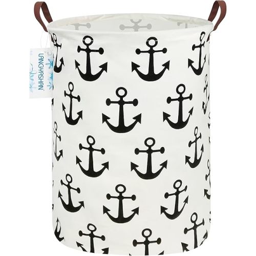 LANGYASHAN Laundry Basket Canvas Fabric Collapsible Organizer Basket for Storage Bin Toy Bins Gift Baskets Bedroom Clothes Children Nursery Hamper (anchor)