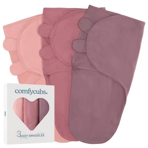 Easy Swaddle Blankets in Blush, Mauve, Mulberry, Pack of 3 – Comfy Cubs