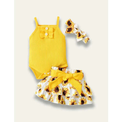 Bow Romper+Sunflower Skirt