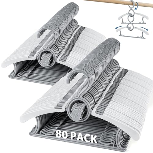 PIGLOG Kids Hangers 80 Pack Baby Hangers, Extendable & Adjustable Kid Hangers, Non-Slip Plastic Baby Clothes Hangers for Kids Infant Child - Stackable Hangers for Baby Clothes Grey Toddler Hangers