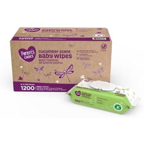 Parents Choice Baby Wipes, 12 packs of 100 (1200 count) (Cucumber Scent)