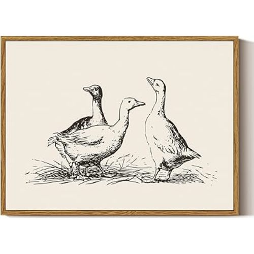 ARPEOTCY Vintage Framed Canvas Wall Art, Rustic Duck Painting Nursery Bathroom Decor, Classical Wall Art for Living Room Bedroom Office, Vintage Animal Pictures Decor Aesthetic(12x16 Inch)