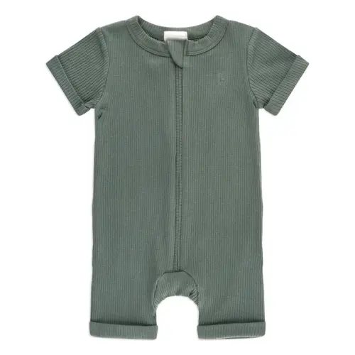 Bilbi Onesie Short Sleeve Zip Rib Organic Forest | Baby Bunting AU