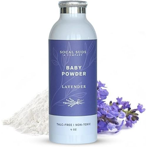 SoCal Suds & Company - Natural Baby Powder Talc-Free - Newborn Essentials with Arrowroot Powder, Kaolin, Aspen Bark Extract for Soft Soothing Protected Skin - Gentle Absorption - Lavender, 4oz