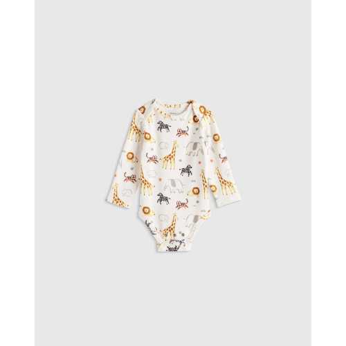 100% Organic Cotton Long Sleeve Bodysuit - Baby in Safari