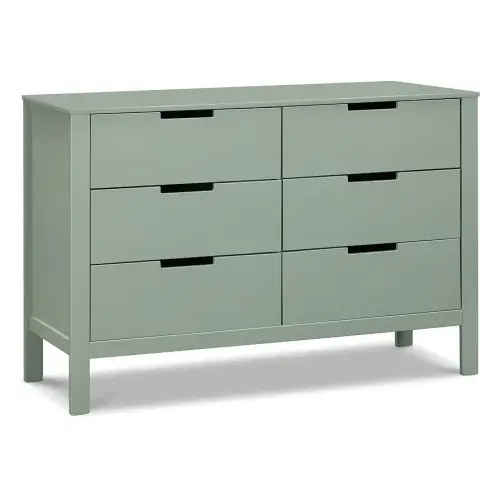 Carter's by DaVinci Colby 6-Drawer Baby Dresser - Wooden Double Chest of Drawers for Kids, Boys, and Girls - Versatile Storage Dresser for Bedroom, Nursery, Living Room and Hallway - Light Sage