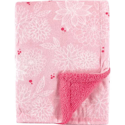 Hudson Baby Unisex Baby Plush Mink and Sherpa Blanket, Floral, One Size