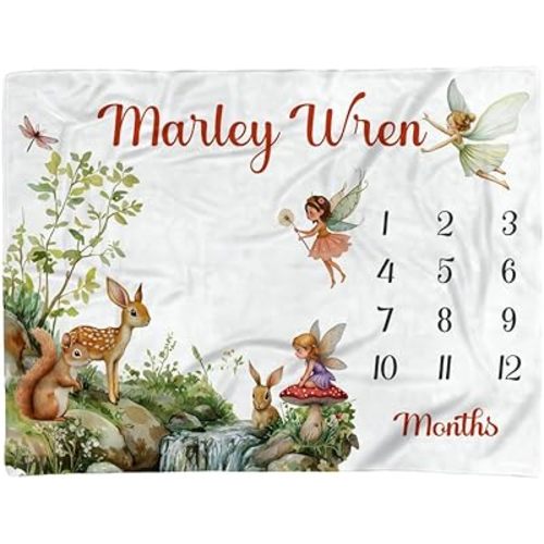 Woodland Fairy Baby Girl Personalize Milestone Blanket, Month Growth Tracker, Fairy, Newborn Photo, Woodland Nursery