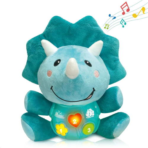 JBeeCtrl Baby Dinosaur Musical Toys, Newborn Boys Soft Dino Plush Stuffed Animal, Infant Light Up Music Time