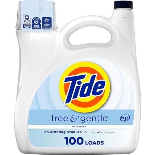 Tide Free & Gentle Liquid Laundry Detergent, 100 Loads, 132 fl oz, Tide Laundry Detergent, Clean Laundry Detergent