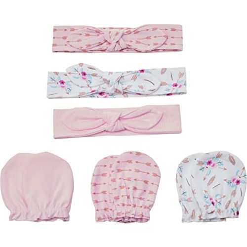 Little Treasure Baby Girls' Cotton Headband and Scratch Mitten Set