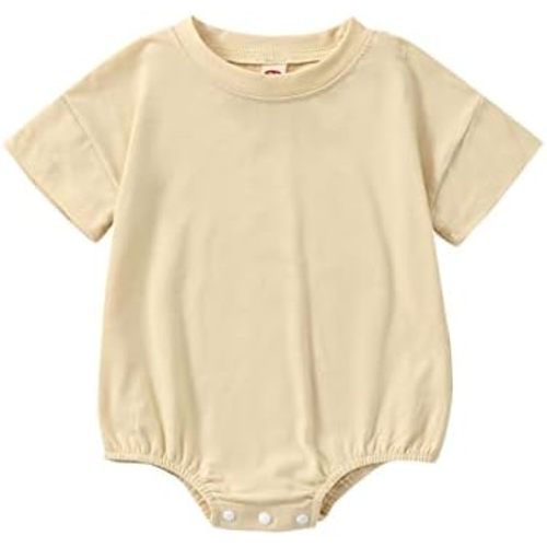 Merqwadd Baby Boy Girl Bubble Romper Infant Oversize Plain Crewneck T-Shirt Bodysuit Tops