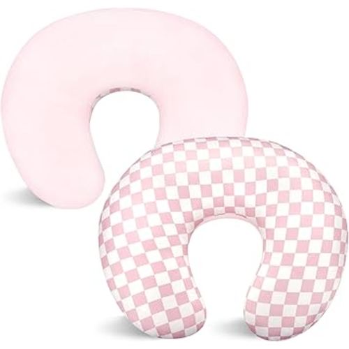 Nursing Pillow Cover 1 Pack, DAYEEBALL Double-Sided Removable Nursing Cover for Baby Girls Boys Newborn, Stretchy and Soft Reversible Slipcover for Breastfeeding Pillow, Pink Checkerboard (Only Cover)