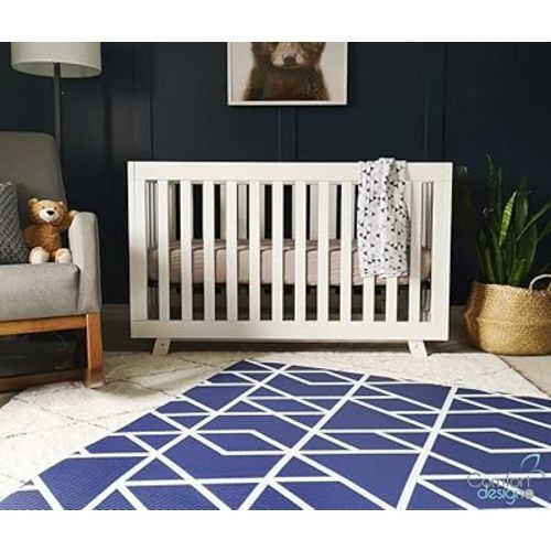 Premium Stylish Foam Play Mat | Cushy-Soft & Thick | Easy-to-Clean, Hypoallergenic, Non-Toxic, Pet-Friendly | One Piece - Large Navy Geo Mountain