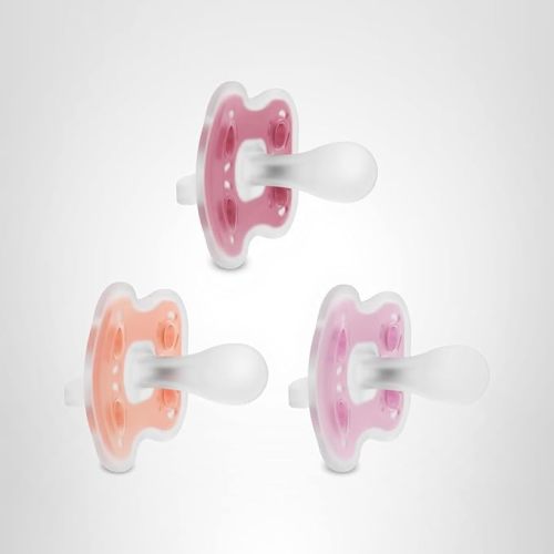 Dr. Brown's Advantage One-Piece Silicone Baby Pacifier, Fully Symmetrical Soother, Coral/Light Pink/Pink, 6-18m, BPA Free, 3 Pack