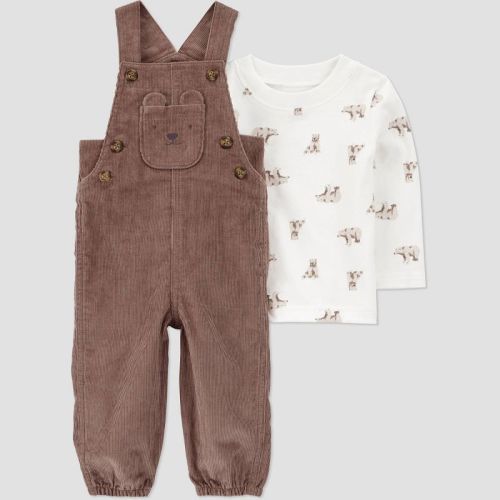Carter's Just One You® Baby Boys' 2pc Bear Overalls Set - Cream/Brown