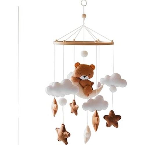 Teddy bear Baby mobile, Sleepy Bear Baby Mobile, Teddy bear in The clouds and stars, Room Decor, Teddy bear Theme Nursery, eddy Bear clouds moon felt mobile CRIB ARM IS NOT INCLUDED