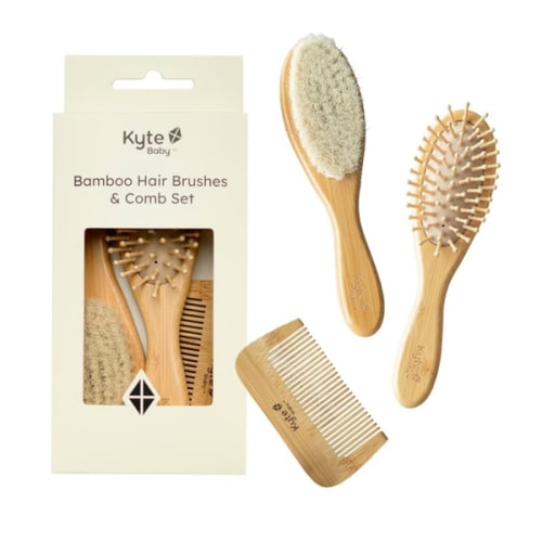 Kyte BABY Bamboo 3-Piece Brush Set - 1 Goat Hair Brush, 1 Wooden Bristle Brush and 1 Bamboo Comb