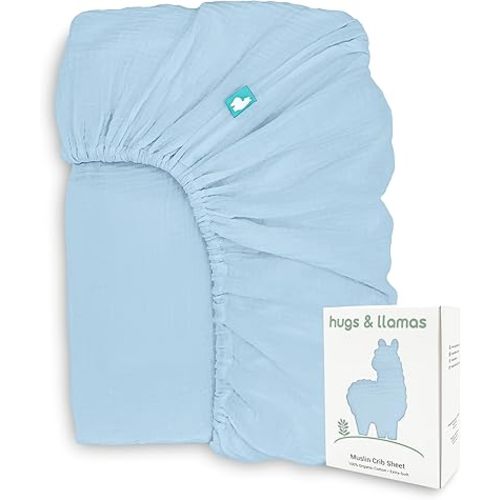 Hugs & Llamas | 100% Organic Cotton Muslin Fitted Crib Sheet | Premium Baby Bedding for Boys & Girls | Neutral Design | Fits Standard Mattress