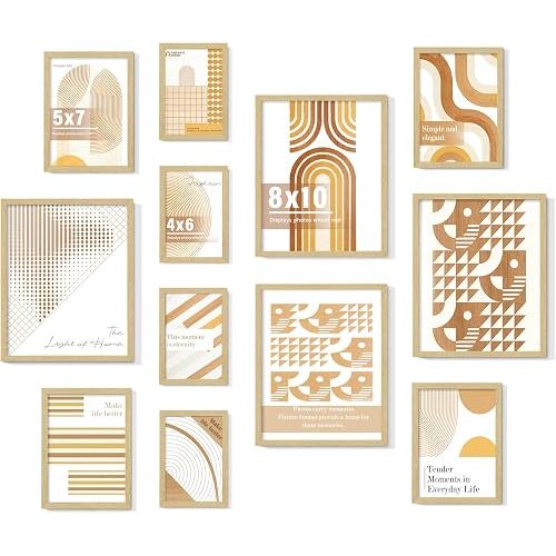 Natural Wood 12 Pack Picture Frames Collage Wall Decor Set, Multi-Size Gallery Frames for Wall Mounting & Tabletop Display, Includes 4pcs 8x10, 4pcs 5x7, 4pcs 4x6 Wood Color Photo Frame