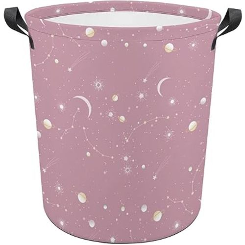 Moons Stars And Planets Laundry Hamper Pink Hampers for Laundry Dirty Clothes Basket Organizer Room Decor