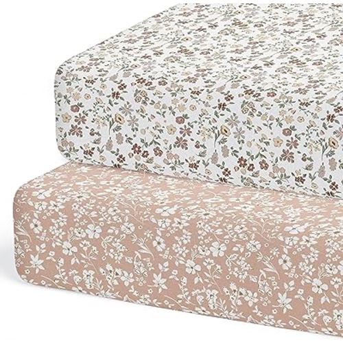 2-Pack Fitted Crib Sheets for Standard Crib (Fleurette) - Premium Fitted Sheets - Buttery Soft Cotton Blend