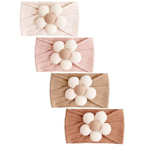 Niceye Baby Girl Bows Headbands, Handmade Soft Stretchy Nylon Hair Bands with Adorable Flower Bows for Newborn, Infant & Toddler – 4 Pack Baby Hair Accessories