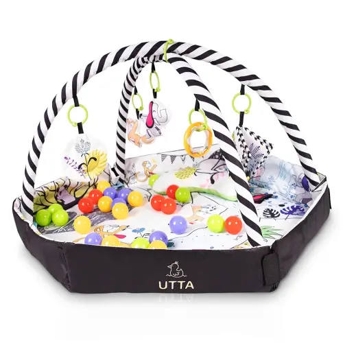 4-in-1 Baby Activity Center and Play Mat – Includes 30 Ocean Balls & 5 Toys – Soft Washable Floor Gym for Newborns & Toddlers – Ball Pit, Tummy Time, Crawling, Sit & Play – Baby Gift Idea