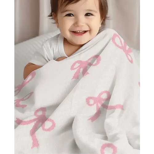 Bow Blanket Pink Bows Soft Throw Blanket Reversible Premium Cozy Fabric for Best Comfort - for Infant,Toddler,Newborn,Nursery,Girl,Throw,Crib,Stroller,Gift, (Pink Bows, 30x40 in)