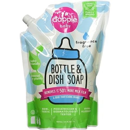 Dapple Refill Pack Baby Bottle and Dish Liquid, Fragrance Free, 33.8 Fluid Ounce
