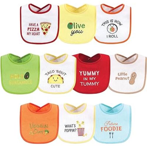 Hudson Baby Unisex Baby Cotton Terry Drooler Bibs with Fiber Filling, Neutral Pizza, One Size