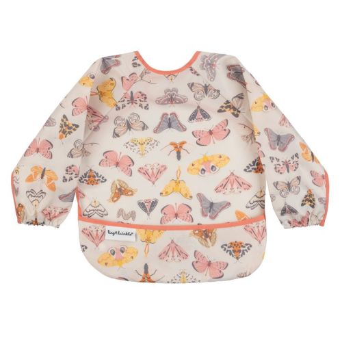 Tiny Twinkle Mess-Proof/Waterproof Long-Sleeve Baby Bib, Machine Washable Smock for Eating (Flutter, Small 6-24 Months)