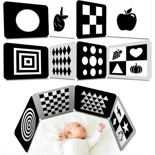 2 PCS Baby Visual Stimulus Cards, Double-Sided High Contrast Black and White Flashcards Sensory Developmental Montessori Cards Set for Newborn Boy Girl Baby Tummy Time (39” X 8”)