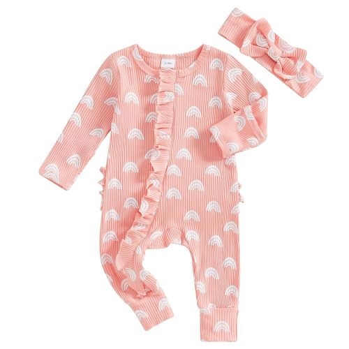 Baby Girl Winter Clothes Newborn Little Sister Going Coming Home Outfit Ruffle Mitten Romper Cute Ribbed Jumpsuit