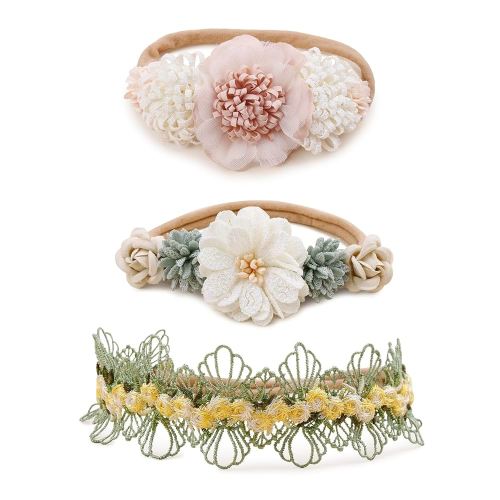 Baby Girl Floral Headbands- 3pcs Nylon Headband Handmade Flower Crown Elastic Hairband Newborn Toddler Hair Accessories Gifts for Girls （1-6 years old）