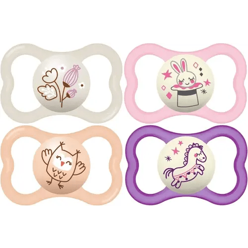 MAM Air Night & Day Baby Pacifier, for Sensitive Skin, Glows in The Dark, 6-16 Months, Girl, 4 Count