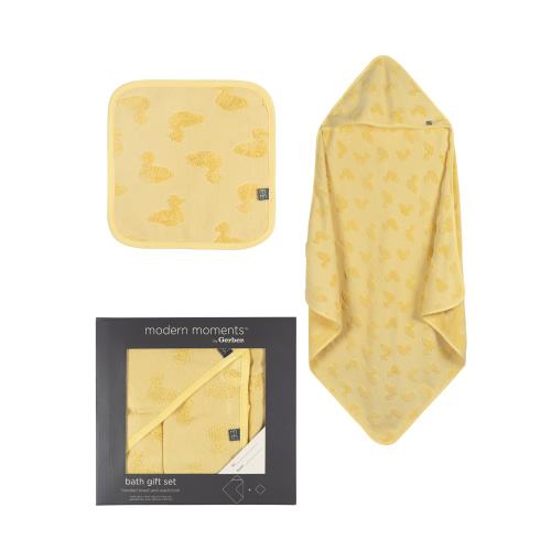 Modern Moments By Gerber Gender Neutral Hooded Towel and Washcloth Gift Set, 2-Piece, One Size