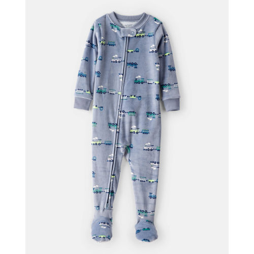 Baby Boy Train DreamPlush Long-Sleeve Snug Fit 1-Piece Pajamas - Blue/Grey - Carter's | Carter's