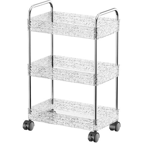 Narrow Places Slim Rolling Storage Cart Clear Organizer Shelf with Wheels Tight Spaces Organizer Rack for Bathroom Office Dorms Kitchen Laundry Shower Room Living Room Washroom Transparent (3 Tier)