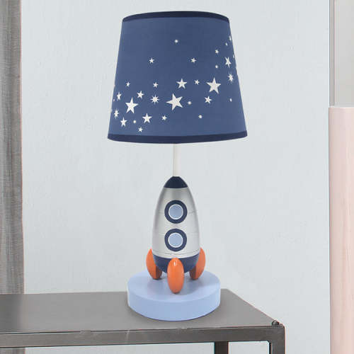 Milky Way Blue/Silver Rocket Ship Nursery Lamp with Shade & Bulb – Lambs & Ivy